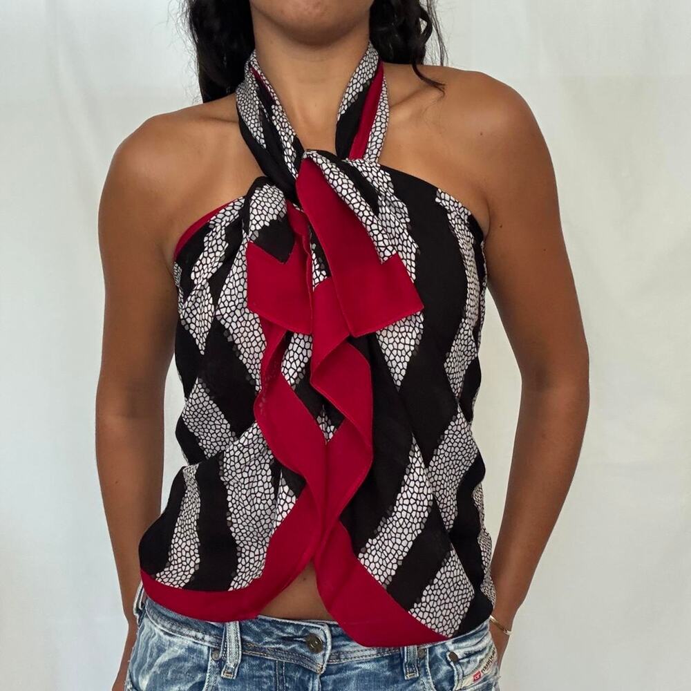 Red black and white large scarf